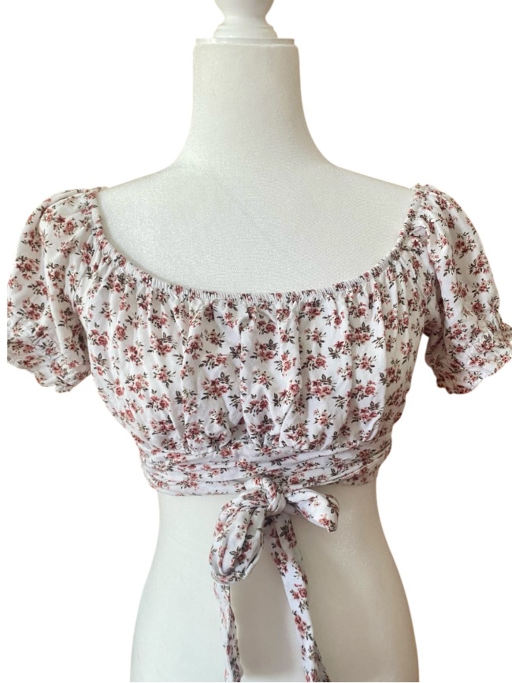 Hollister Floral Milkmaid Crop Top Medium Puff Sleeve Tie Back Cottagecore